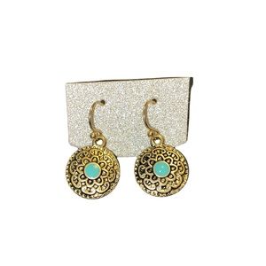 Silver and turquoise toned mandala fish hook earrings (NWOT)